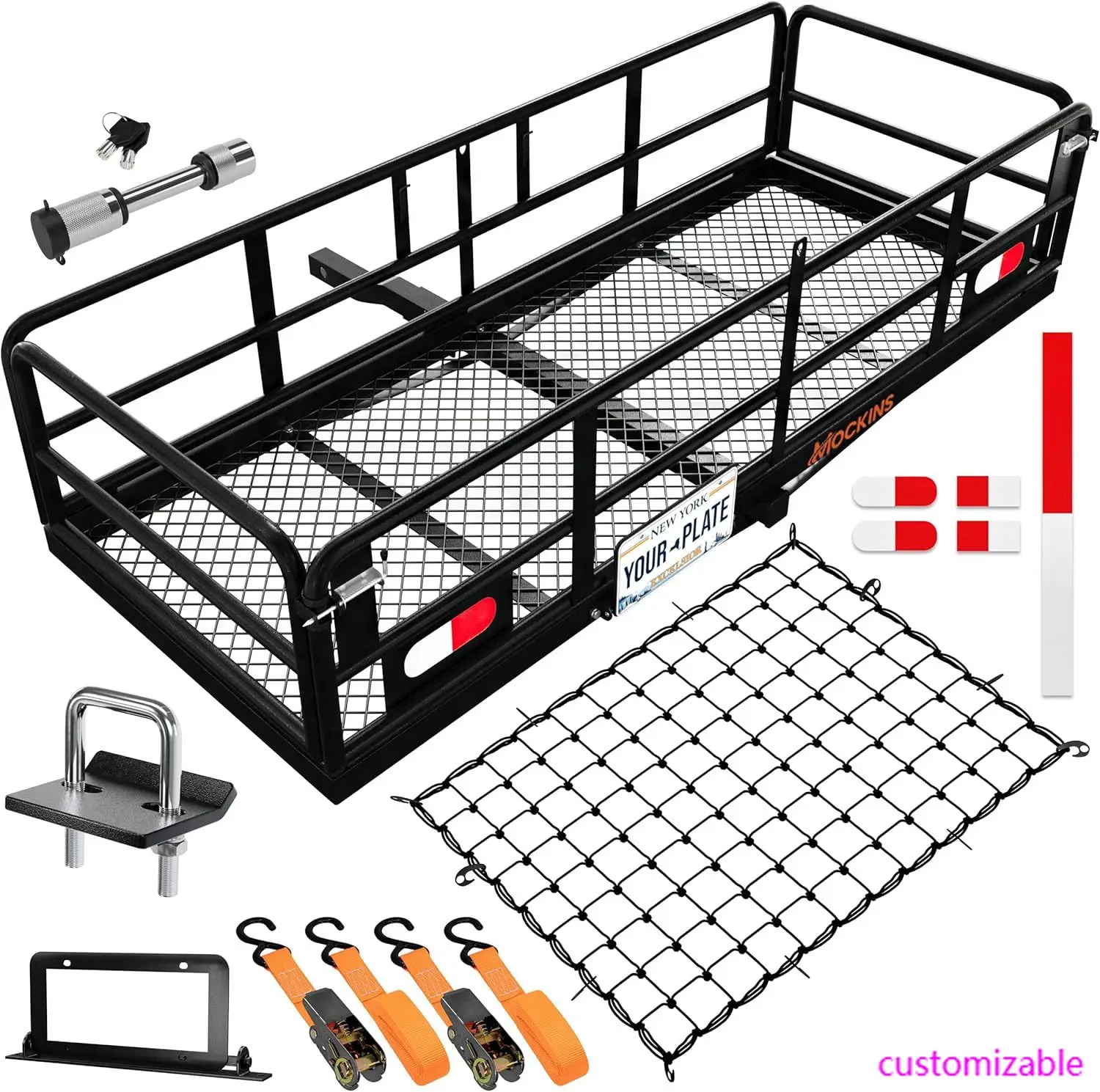 

60"x24"x14" High Rail Car Trailer Hitch Cargo Carrier w/Plate Bracket | 500 Lbs. Capacity Folding Luggage Rack for SUV