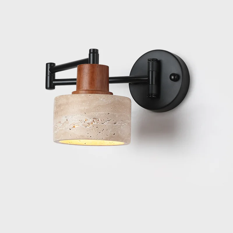 Rocker arm wall lamp bedroom room yellow travertine retractable living room background wall reading wall lamp led