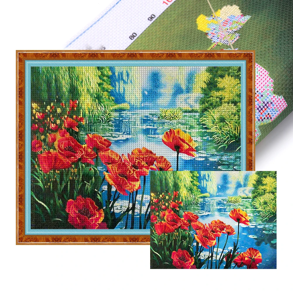 

Poppy Printed Cross Stitch Kit 55x45cm DIY 11CT Thread Art Needlework Decor