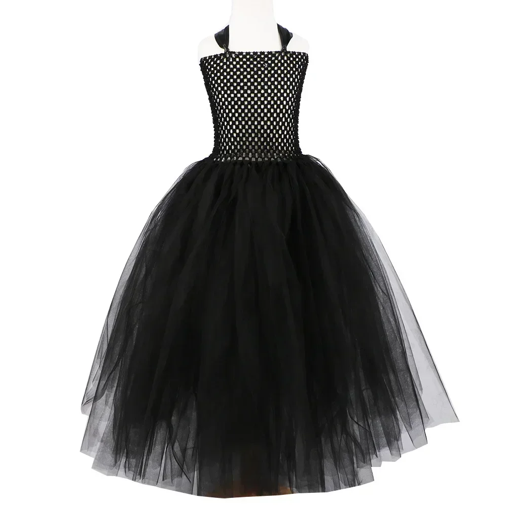 Halloween Mädchen Dunkles Cosplay Tutu-Kleid Kinder Teufel-Kostüm mit Flügeln, Horn-Stirnband und Zepter für Karneval und Kostümparty – Detail 6