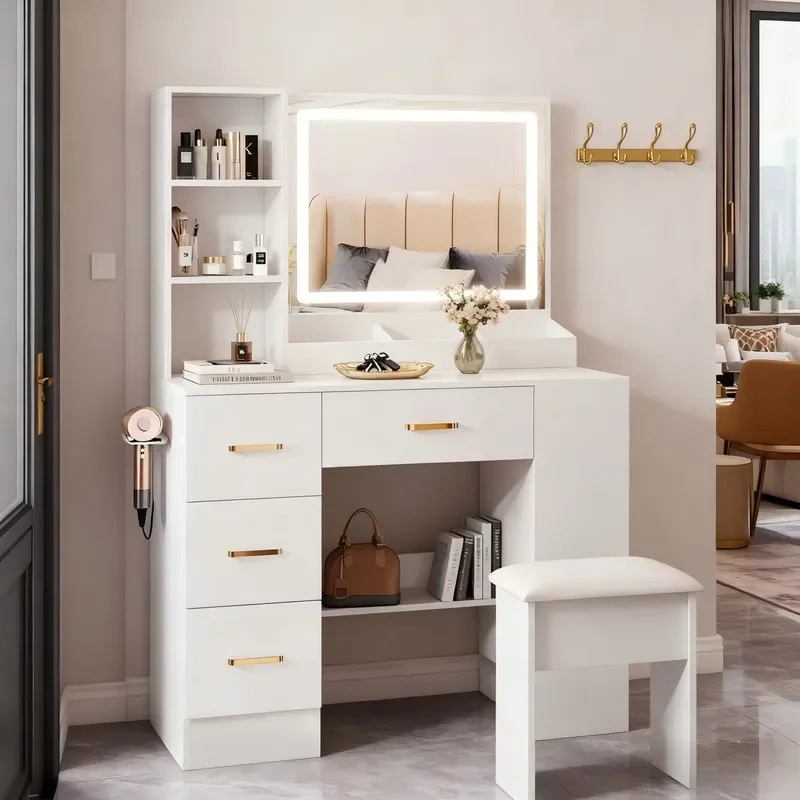 Modern Eco-Friendly Mirror Dressing Table Vanity Desk for Makeup Hotel Bedroom Living Room Furniture with Mirror Lights