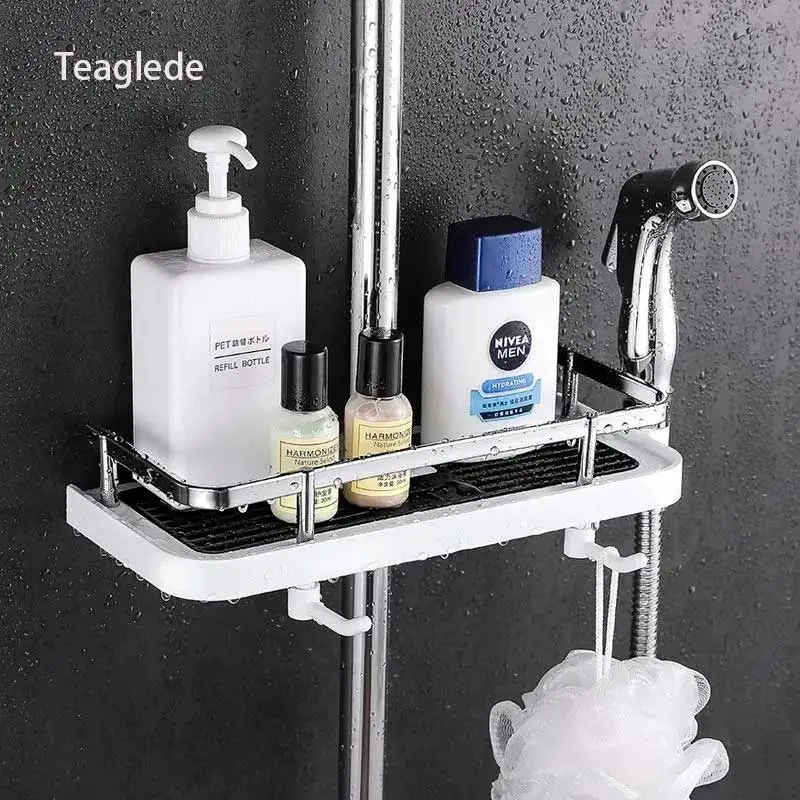 Shower storage rack Shower Rod Lift Tray No-Punch Shower Shelf Bathroom Storage Rack Shampoo cleanser body wash tray rack