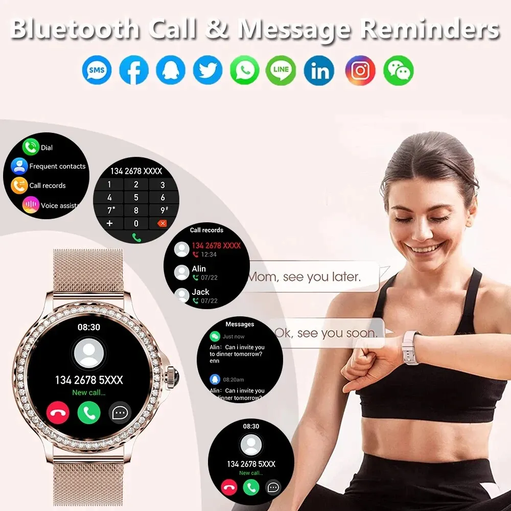 SENBONO 2024 Smart Watch For Lady Bluetooth Call 100+Sports Mode Waterproof Fitness Woman Smartwatch DIY Custom Dials +Box Gift