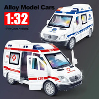 1:32 Mini Car Model Diecast Gifts Ambulance Fire-Truck Policecar Model Sound And Light Vehicle Simulation Collection Toys