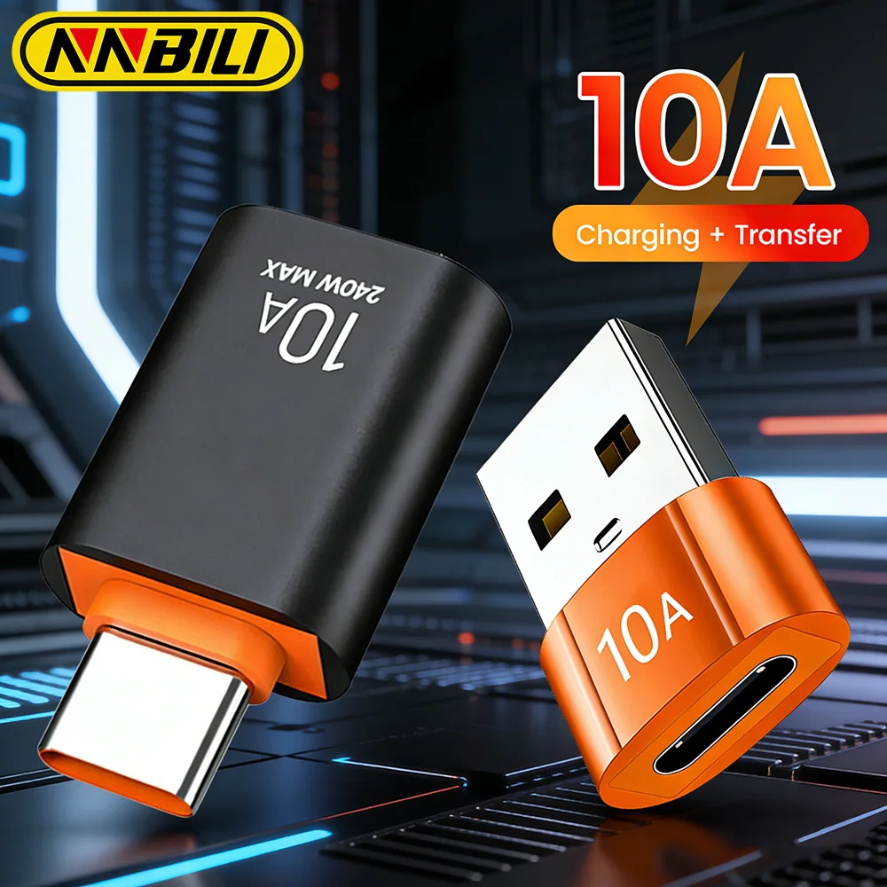 NNBILI 10A USB3.0 to Type C Adapter Fast Charging Connector Type C Male to USB Female Converter OTG for Laptop Xiaomi Samsung