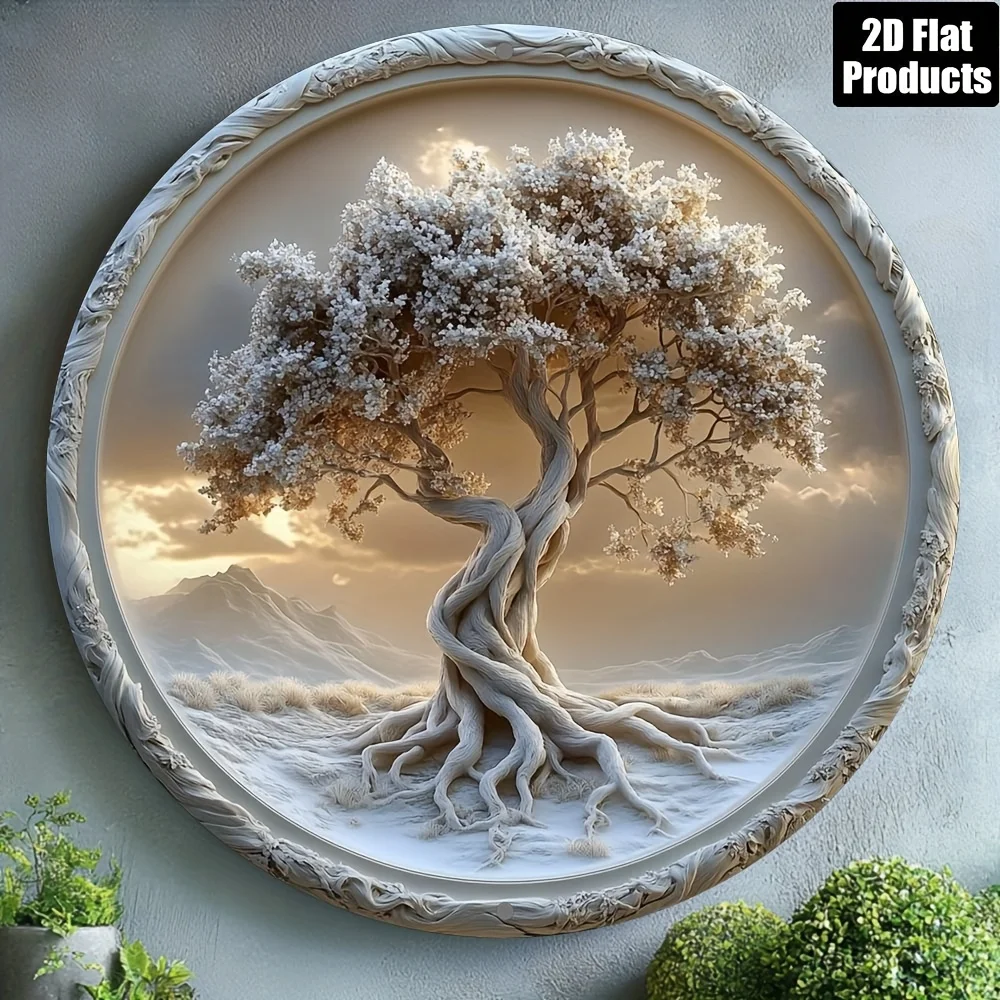 CIFBUY Vintage Retro Tree of Life Aluminum Wall Art 8x8 Inch Round Waterproof Metal Sign for Home Bar Kitchen Office