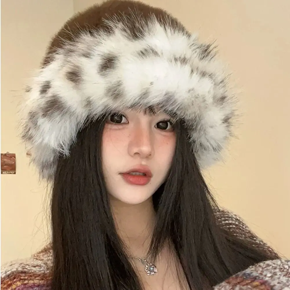 Fashion Fur Fur Cap Thicken Material Ear Flaps Fluffy Bucket Hat Windproof Soft Lining Faux Fur Cap Casual Wear