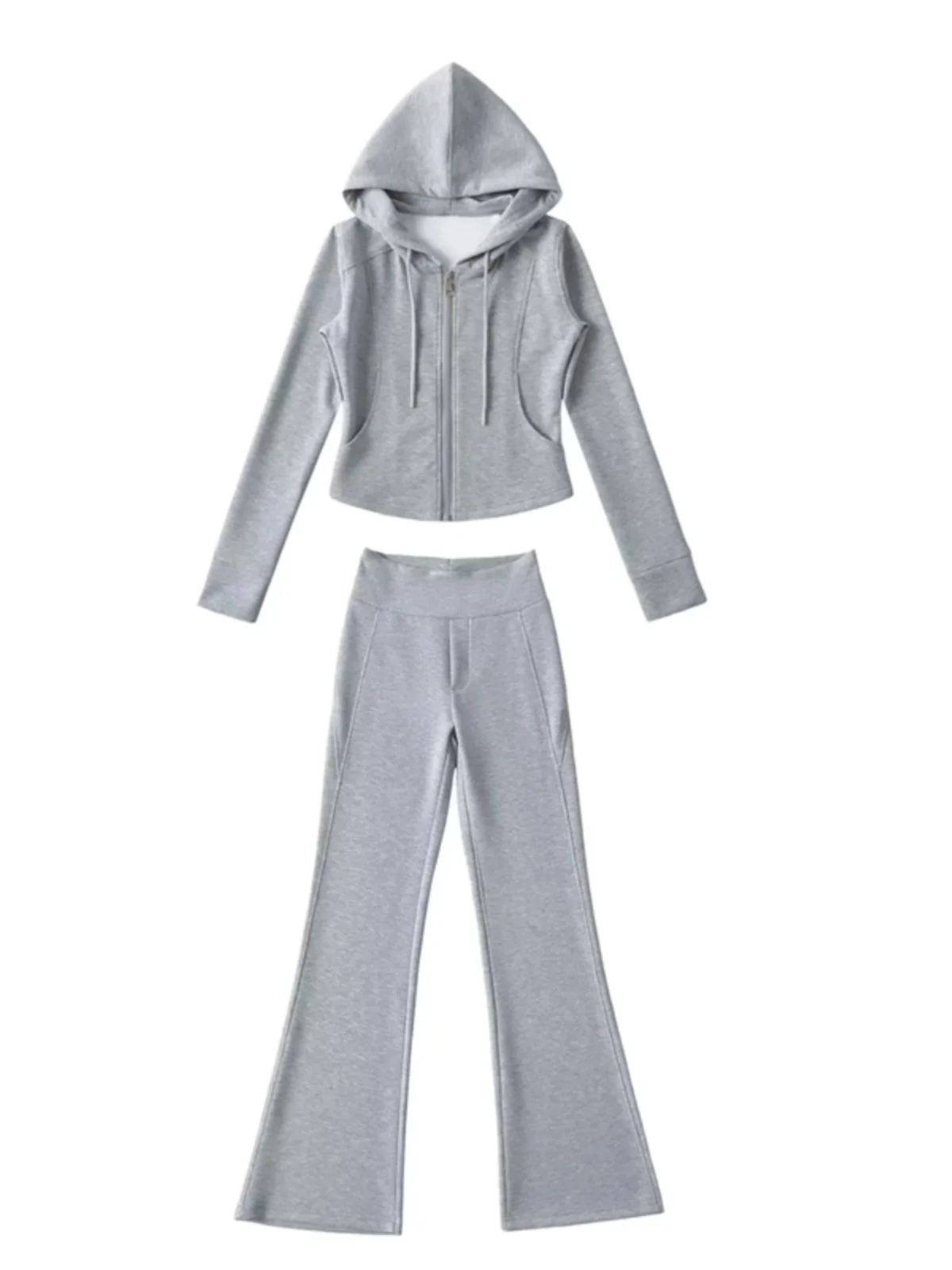 Spicy Girl Autumn Zipper Casual Waist Hoodie Jacket Flared Pants Fashion Set Women's Long Sleeve Hooded Coat And Pants Ensemble