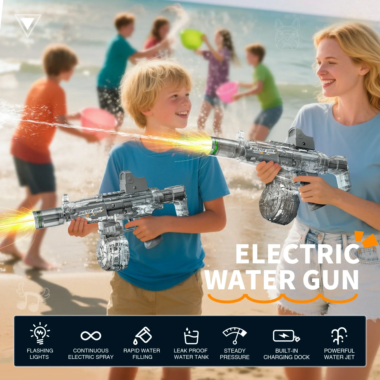 Simulierte Schuss- und Rückstoßfunktion Elektrische Wasserpistole Spielzeug für Kinder Automatische Sensorlichter Wasserpistole Sommer Outdoor Strand Kinderspielzeug – Detail 12