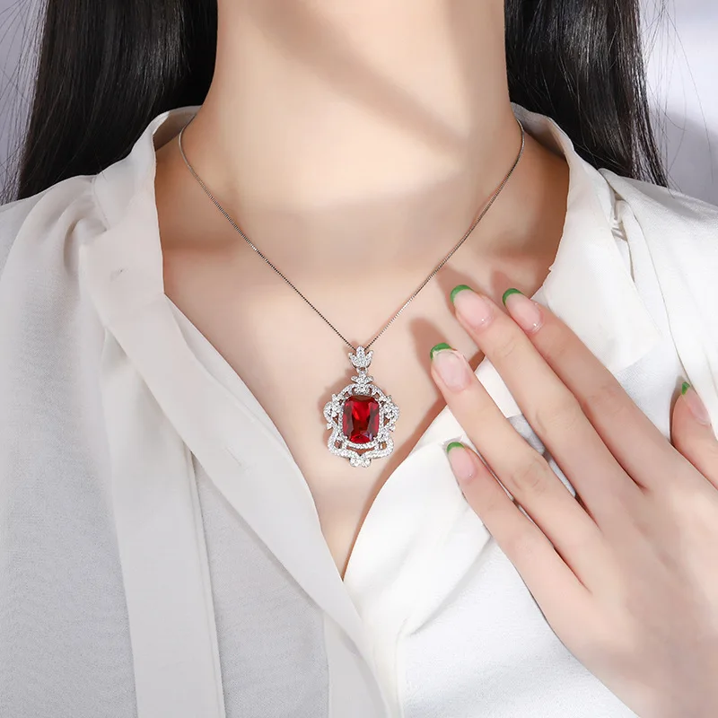 Jewelry Hot Sale Vintage Style Gemstone Full Diamond Creative Pendant Necklace Main Stone 12*16