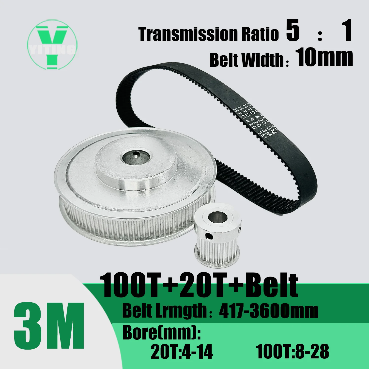 

HTD3M 20T 100Teeth Timing Pulley Belt Set Belt Width 10mm Bore 4~28mm Reduction 5:1 Deceleration 3M Pulley Kit Synchronous Wheel
