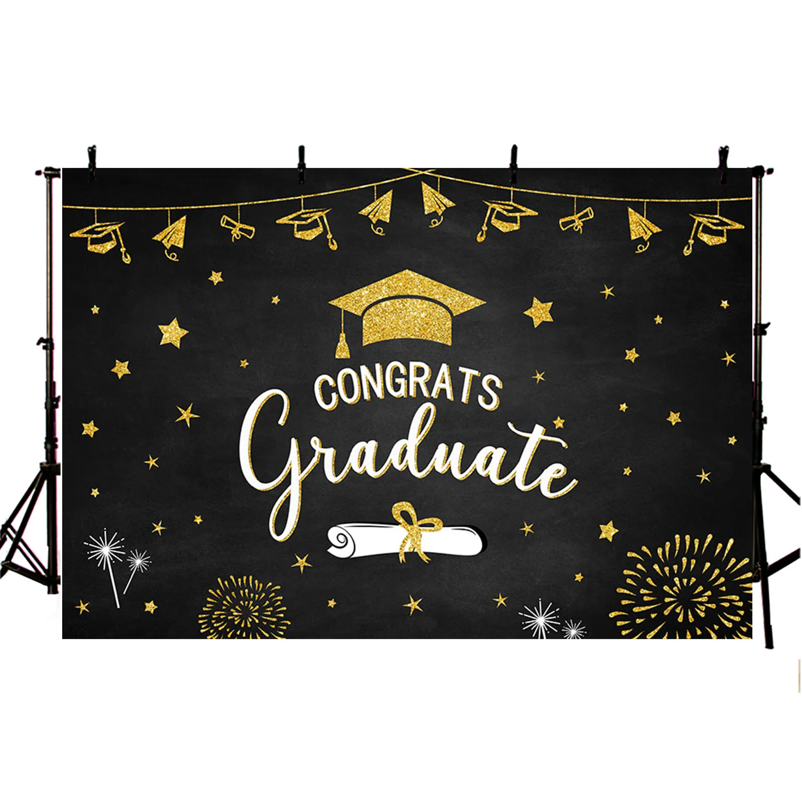 Congratulation Graduate Photography Background Black Gold Glitter Poster Graduates Backdrop Graduation Prom Party Decorations