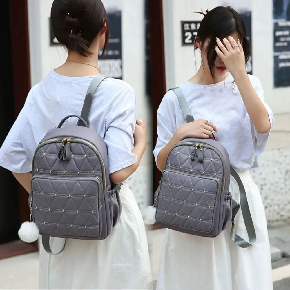 ファッションクラシックグリッドショルダーバッグリベットヴィンテージ女性バックパックエレガントな複数のポケットナイロントラベルバッグ女の子