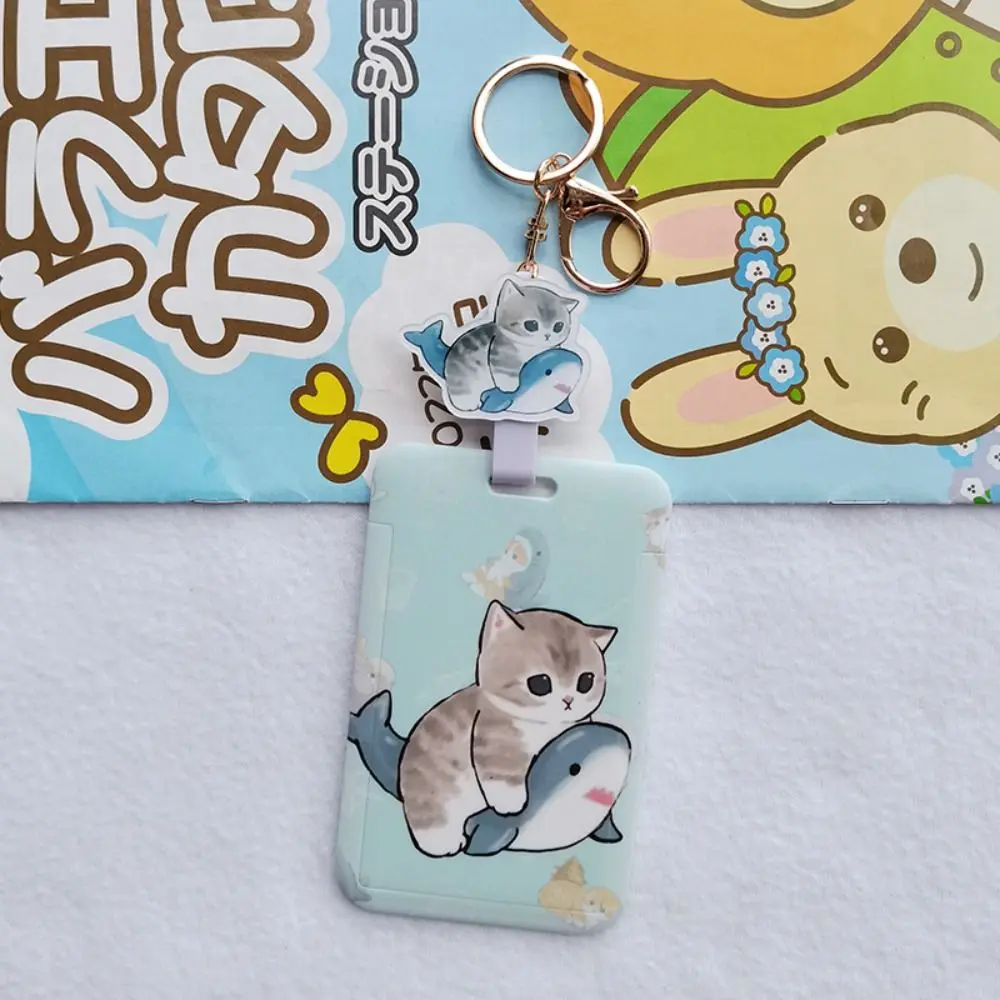 Protection Sleeve Cat Card Holder Cat Shark Anti-loss ID Card Cover Cartoon Badge Holders Easy Pull Buckle Keychain