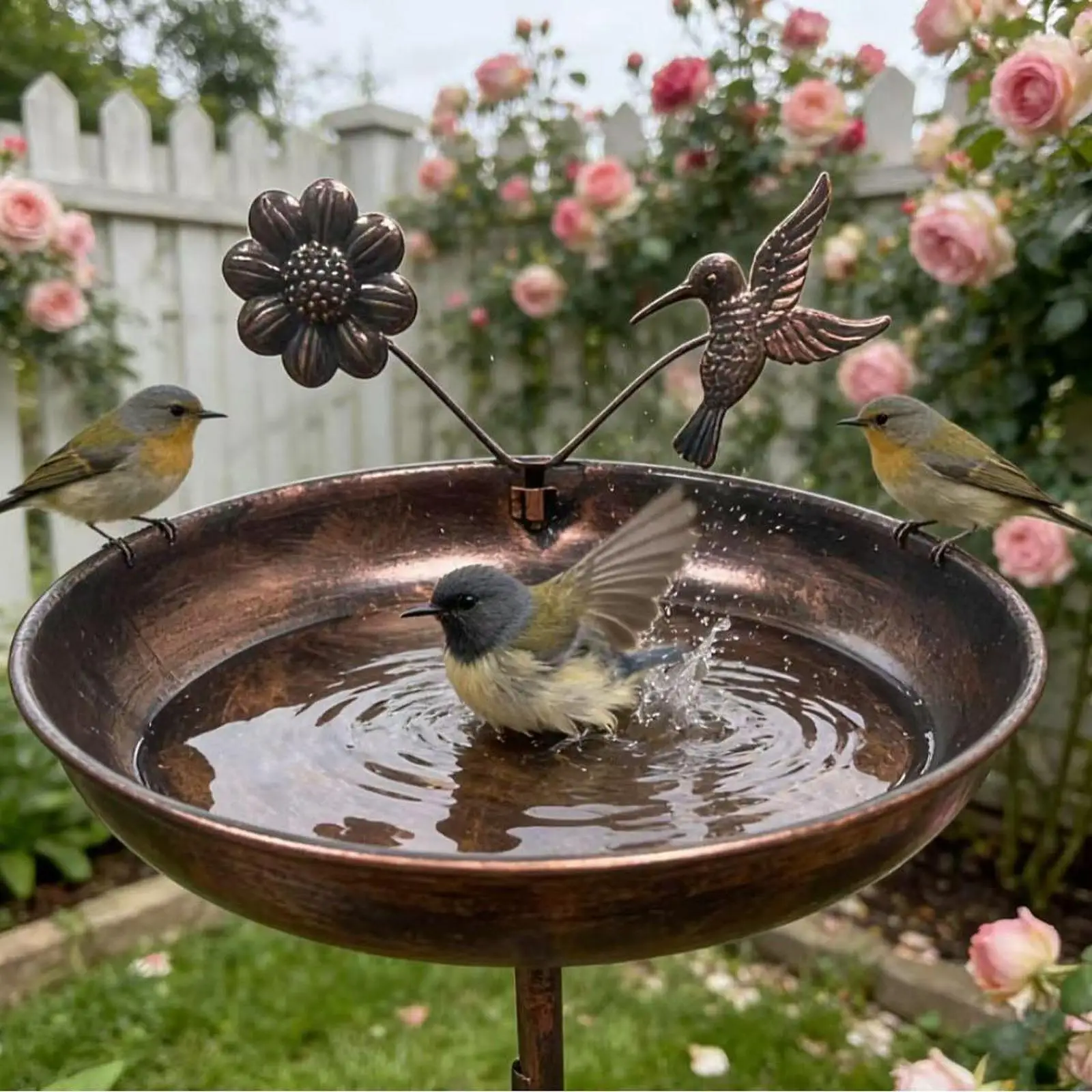 Garden Pond Accessory Bird Bath Bowl Wrought Iron Bird Drink Feeder Outdoor Decorative for Balcony Lawn Porch Yard
