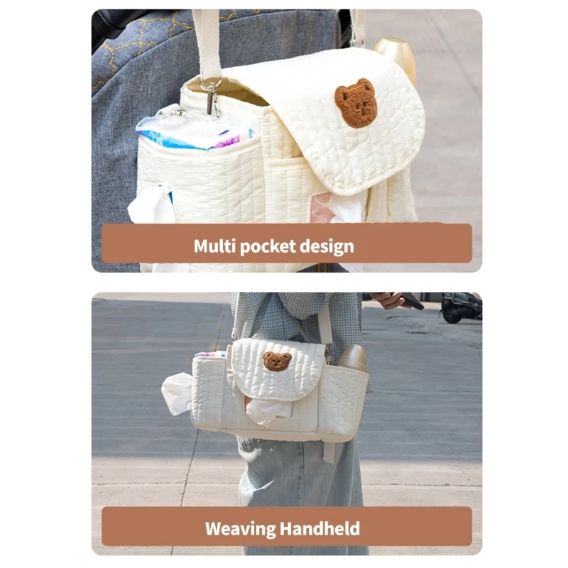 

Portable Baby Diaper Bag Cartoon Bear Embroidery Design Nappy Case Organiser
