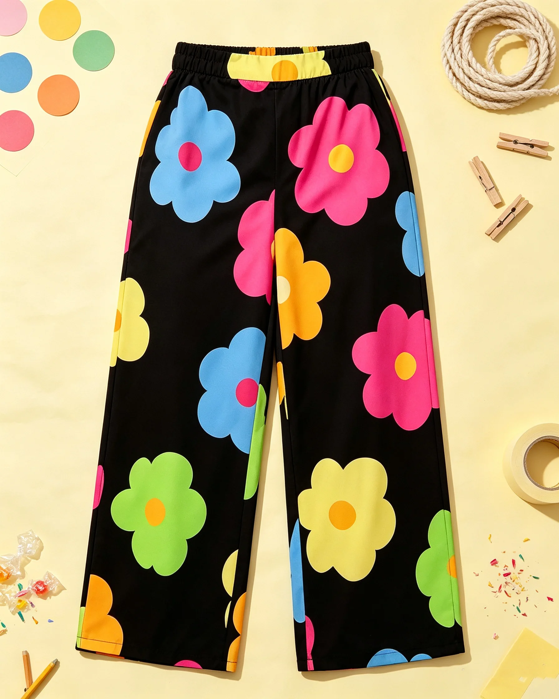 Women's plus Size Colorful Flower Print Wide Leg Pants High Waist Vacation Style Spring Summer Comfortable Fit Casual Trousers