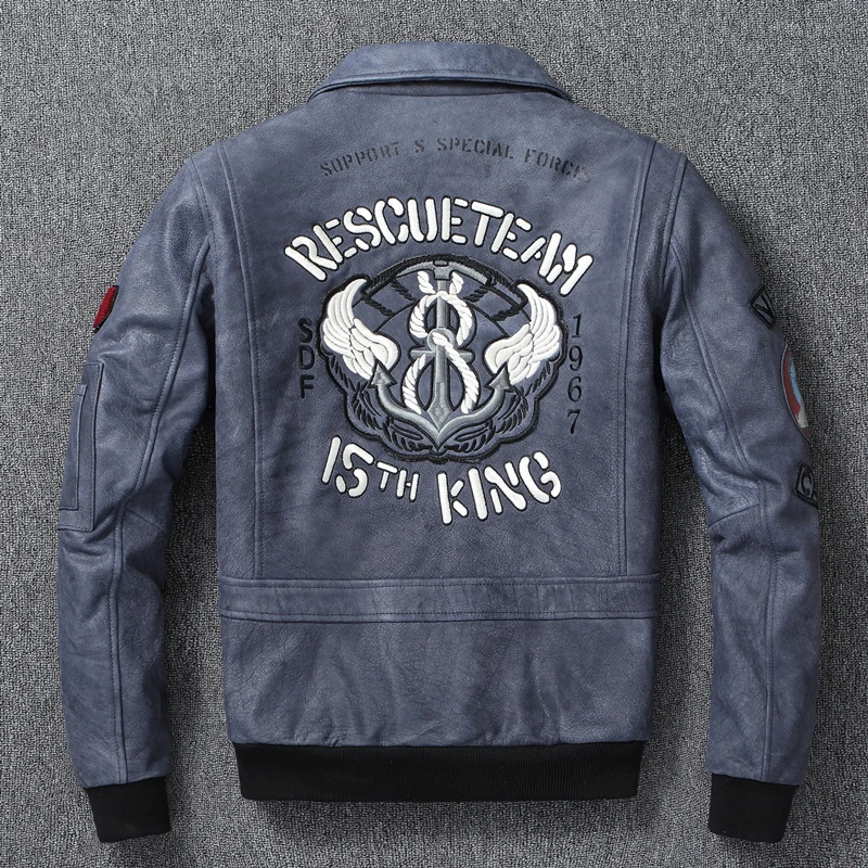 

Men Leather Jacket Indian Embroidered Skull Bomber Clothes Aviator Military A2 Flight Jackets Top Layer Cow Leather Coat Autumn