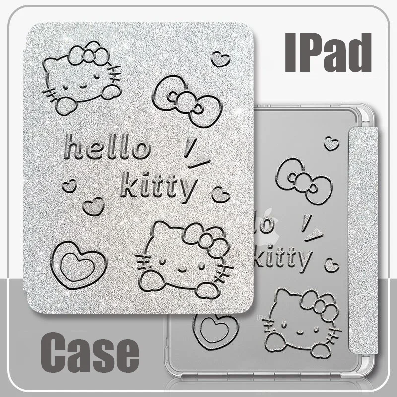 Sanrio Hello Kitty IPad Air5 Case Cute Cartoon 10.9 Inch Kawaii Pro 11 Three Fold Mini6 Anime Anti Bending Ipad Covers Girl Gift