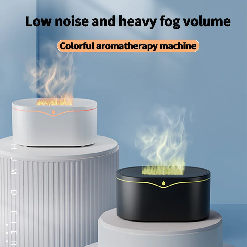 Rainbow gradient light large mist volume with essential oil aromatherapy diffuser; desktop mini rainbow simulated flame ambient