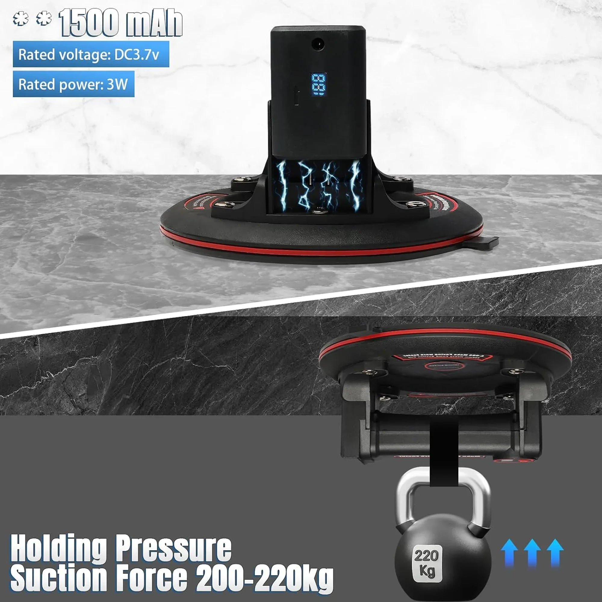 Ventosas de vidro motorizadas, ventosas de bateria removíveis a vácuo de 8 polegadas, convenientes e práticas, manuseio