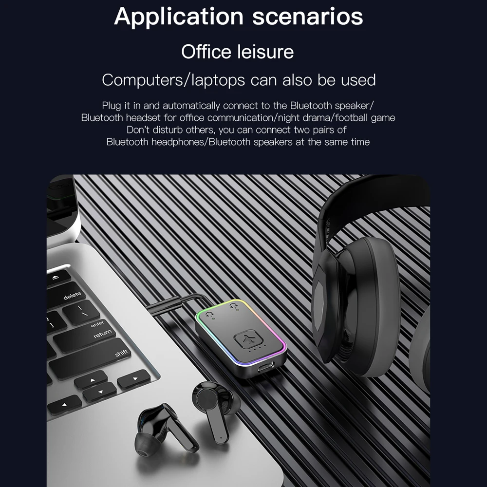 جهاز إرسال بلوتوث لاسلكي 5.3 معدني يدعم أزواج مزدوجين وسماعات الرأس للسفر على الطائرة وأجهزة التلفزيون اللوحية وألعاب الصالة الرياضية