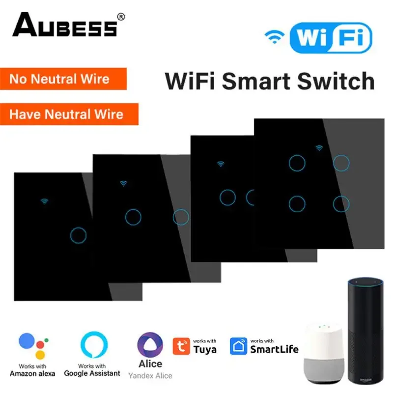 

AUBESS Tuya WiFi EU Smart Touch Light Switch 1/2/3/4 Gang Настенная кнопка для умного дома для Smart Life Alexa Google Home Alice