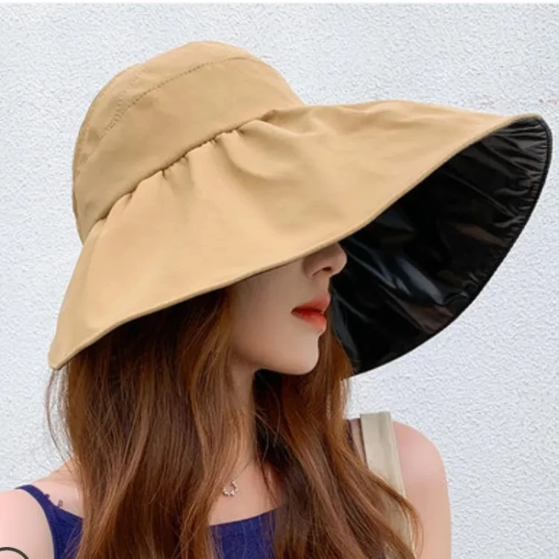 Summer Double-layer Fisherman Hat Women\'s Empty Top Sun Hat Outdoor UV Protection Foldable Sunshade Hat Sunscreen Bucket Hat