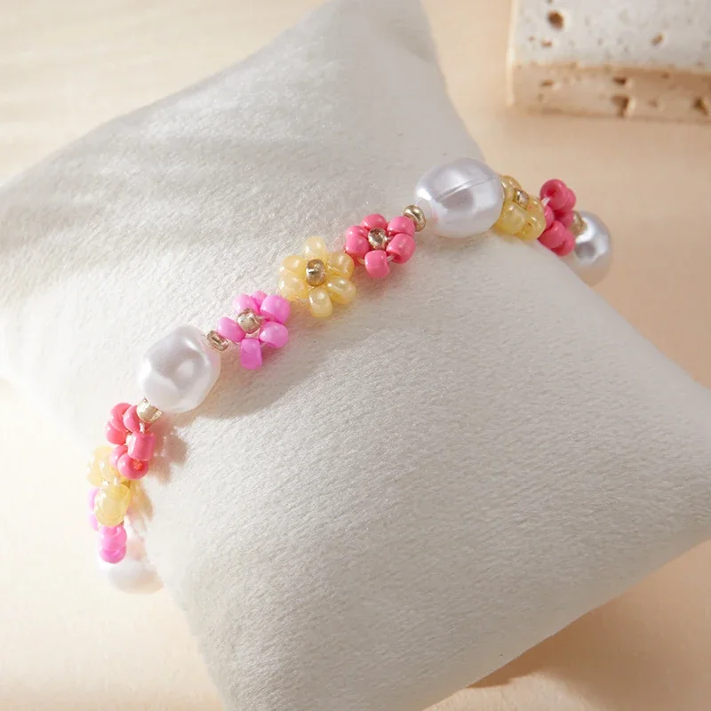 

Fashion Cute Colorful Rice Flower Faux Pearl Bangles for Women Sweet Bohemian Jewelry Birthday Party Gift & Valentine's Day Gift