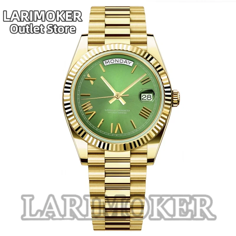LARIMOKER Men's Automatic Mechanical Watch 36mm 39mm Full Gold Steel Fits Miyota 8285 Sapphire Crystal Roman Numerals