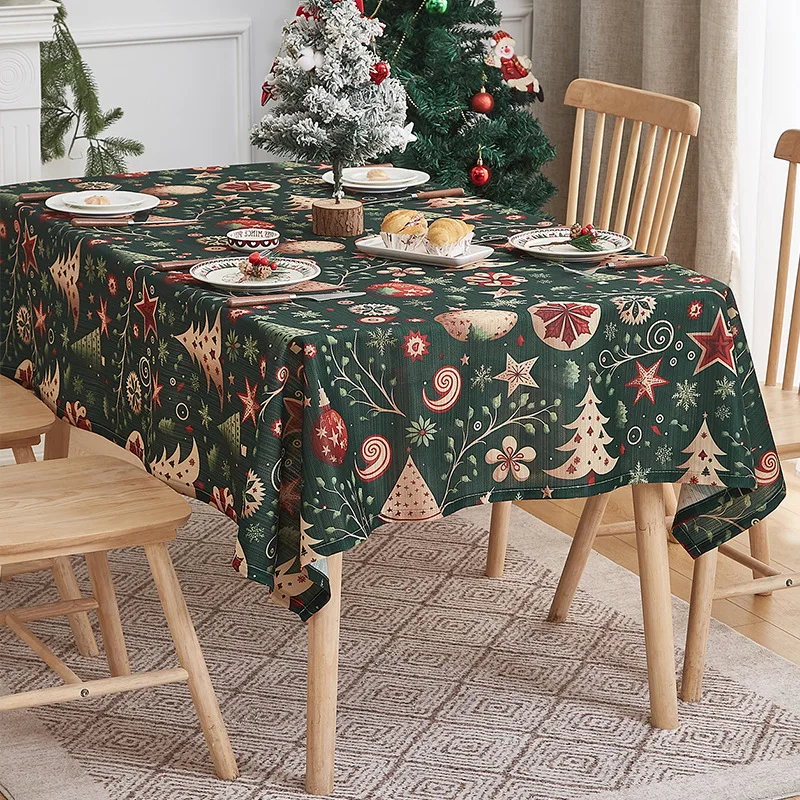 

Vintage Green Christmas Tablecloth Table Decoration Rectangular Red Table Cloth Party Decorative Table Mats Tablecloths