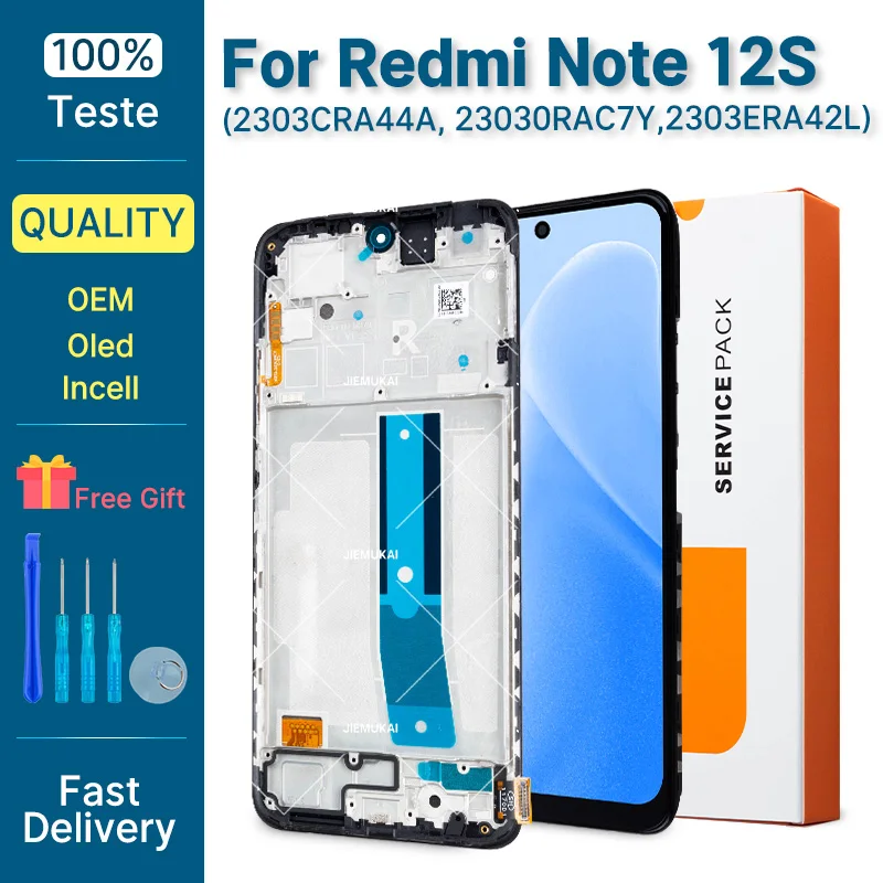 2303CRA44A 23030RAC7Y For Xiaomi Redmi Note 12S Display Digitizer Assembly For Redmi Note 12S Touch Screen Replacement WithFrame
