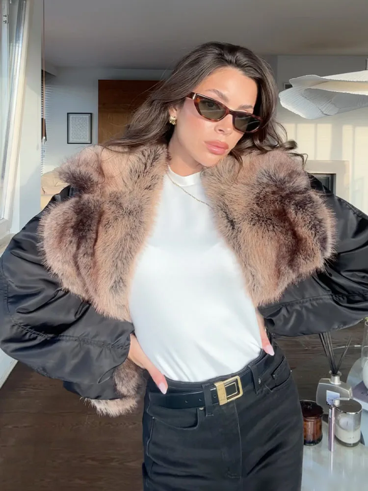 

HH Winter Female Casual Street Style Coat Women Faux Fur Collared Jacket Fashion Short Coat Long Sleeves Lapel Pocket Jackets