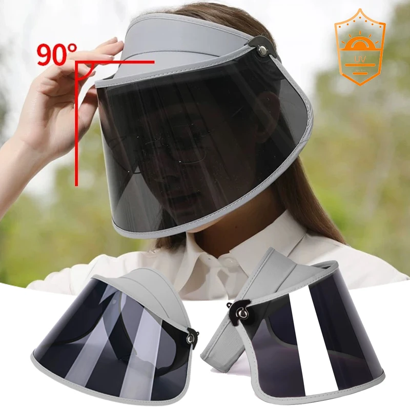 Grey UV Protection Solar Hat for Camping Hiking Walking Sunscreen Plastic PC Full Face Cover Big Size Visors Beach Accessories