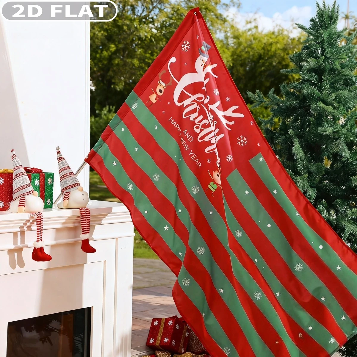 1pc Merry Christmas Happy New Year Flag 3X5 Ft Polyester Outdoor Double Sided Merry Xmas Snowflake Red Green Flags with Grommets