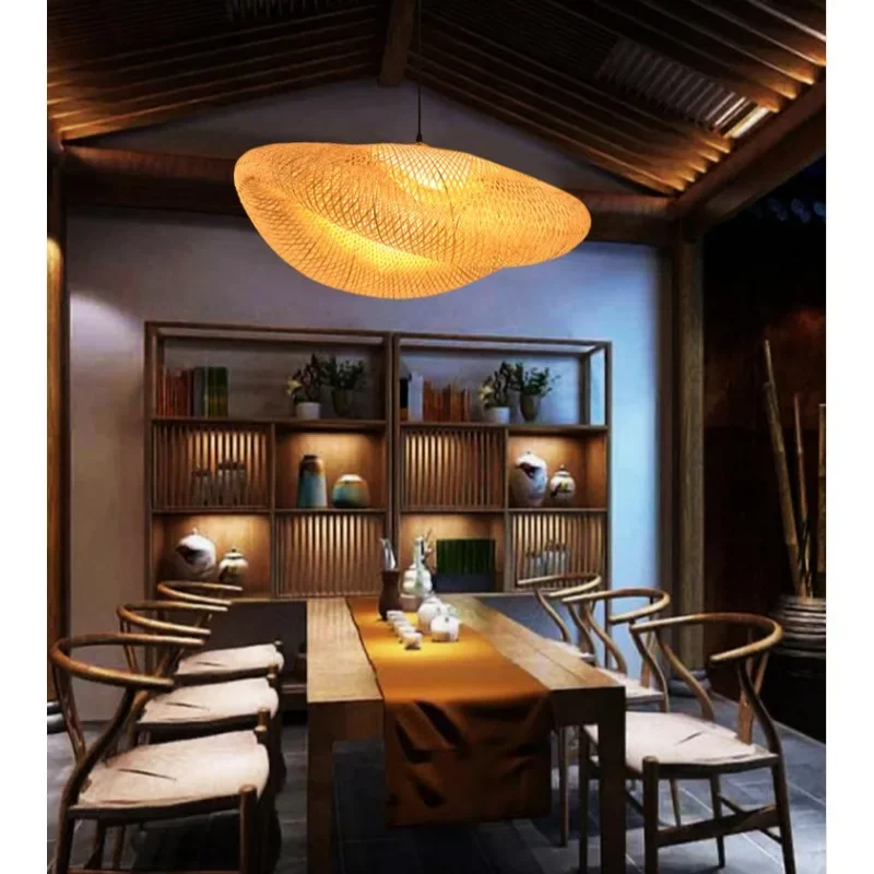 

60cm Bamboo Pendant Light for Home Decor Modern Design Vintage Hanging Lampshades Apply for Living Room Kitchen Lighting Fixture