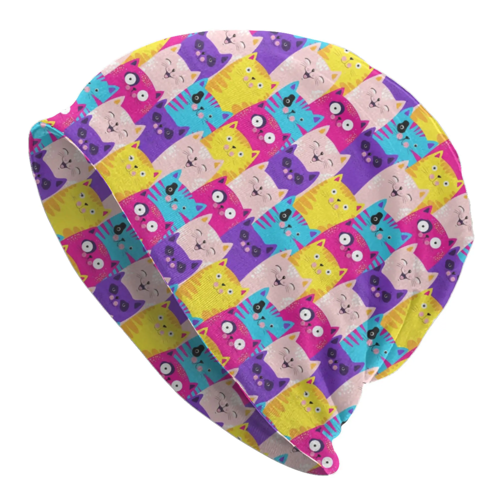 Funny Colourful Creative Cat Printed  Skullies Beanies Caps Fashion Winter Warm Women Men Knitted Hats Unisex Adult  Bonnet Hats