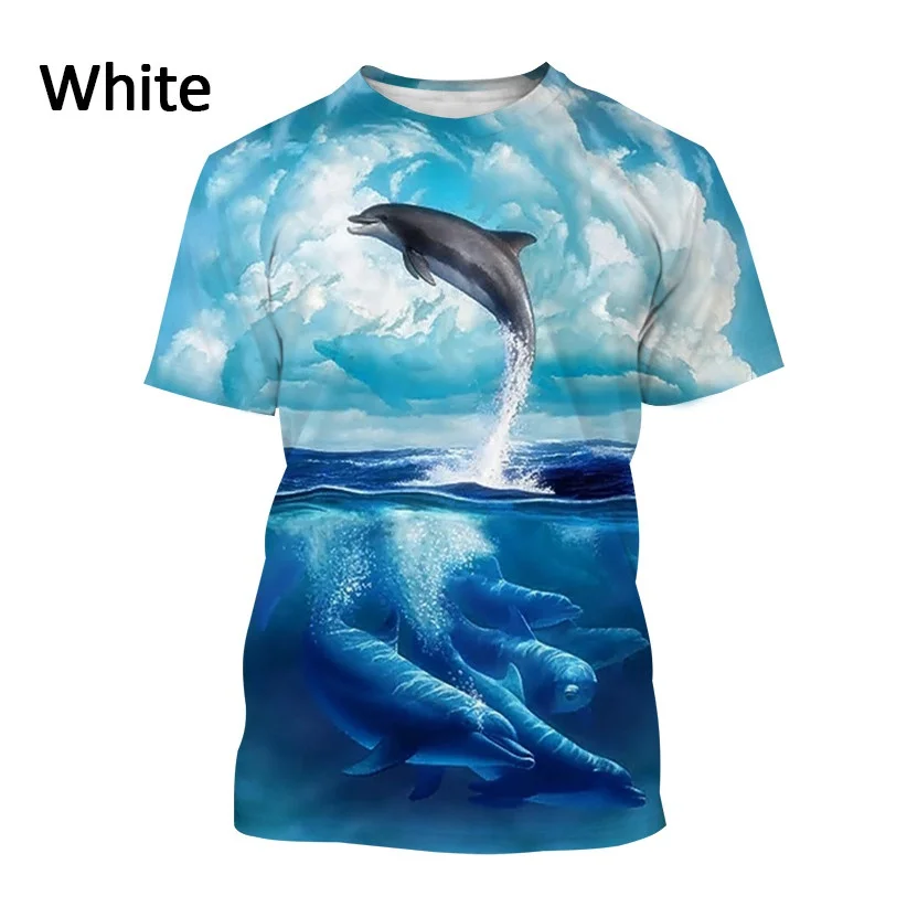 Summer New Animal Funny Dolphin 3D Printing Personality Hip-hop Cartoon Dolphin Unisex Casual Round Neck Sports T-shirt