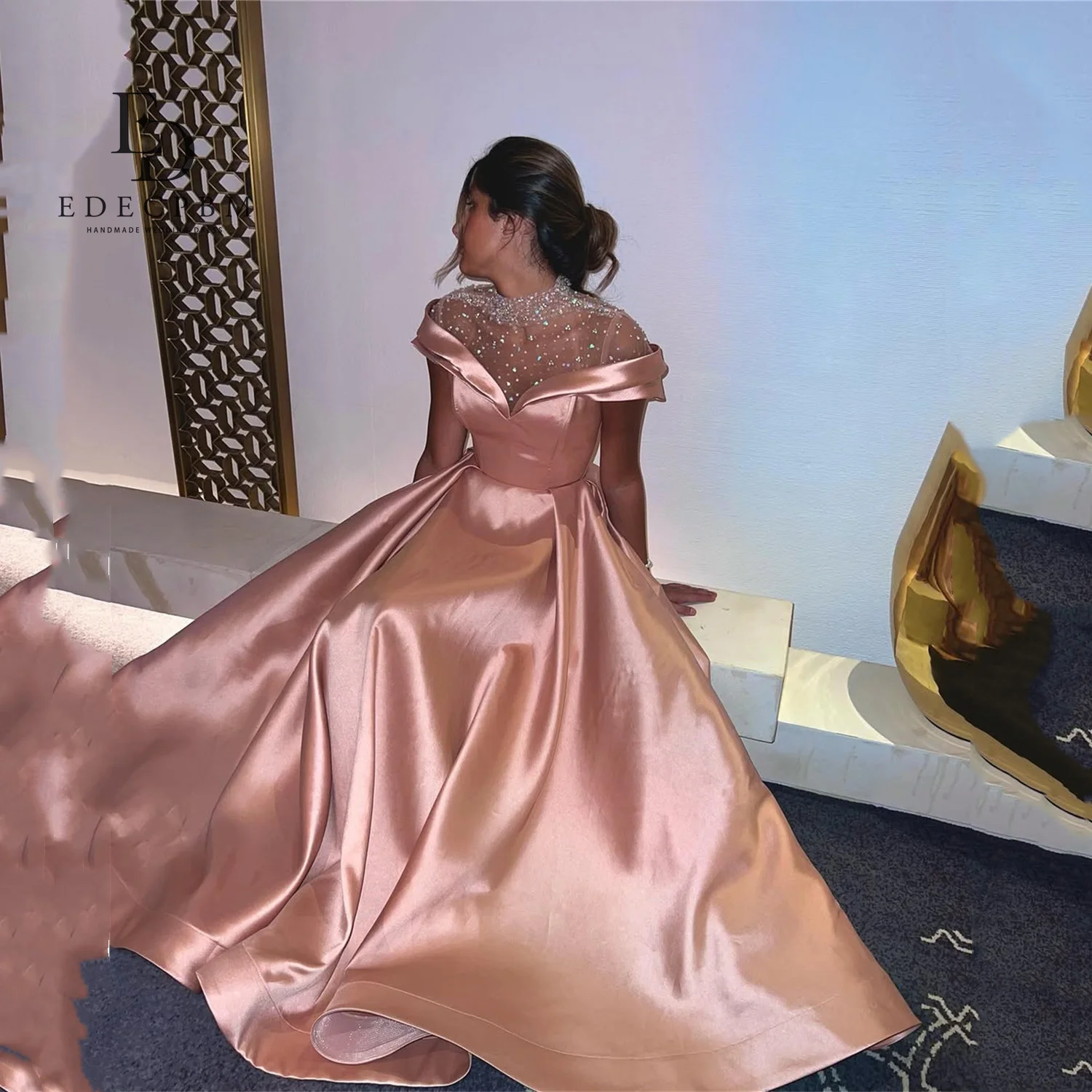 

EDECPBM Dirty Pink Luxurious Women's Evening Dresses 2025 Designers فساتين سهرة Customized Satin Diamond Decoration A-line Dress