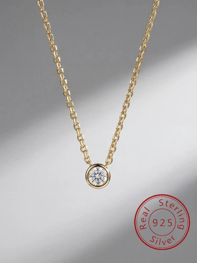 

925 Sterling Silver 4mm Minimalism Personalized Round Zircon Necklace For Women Anniversary Party High Quality Fine Jewelry
