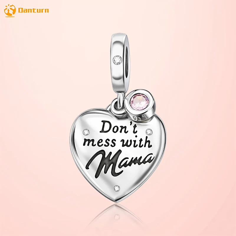 

Danturn 925 Sterling Silver Original Beads Mom heart-shaped Dangle Charm fit Snake Chain Bracelet Fashion Women Jewelry Making