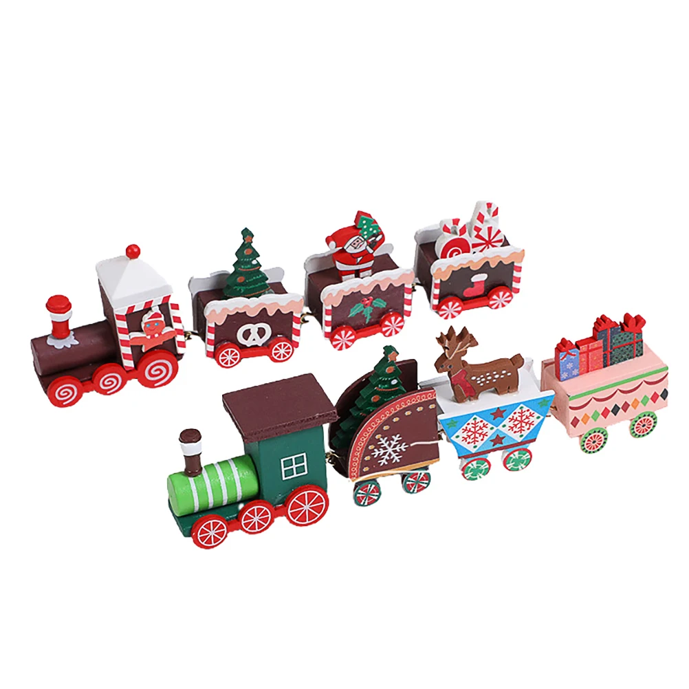 

2 Pcs Small Train Ornament Desktop Decoration Christmas Wood Xmas Adornment Child