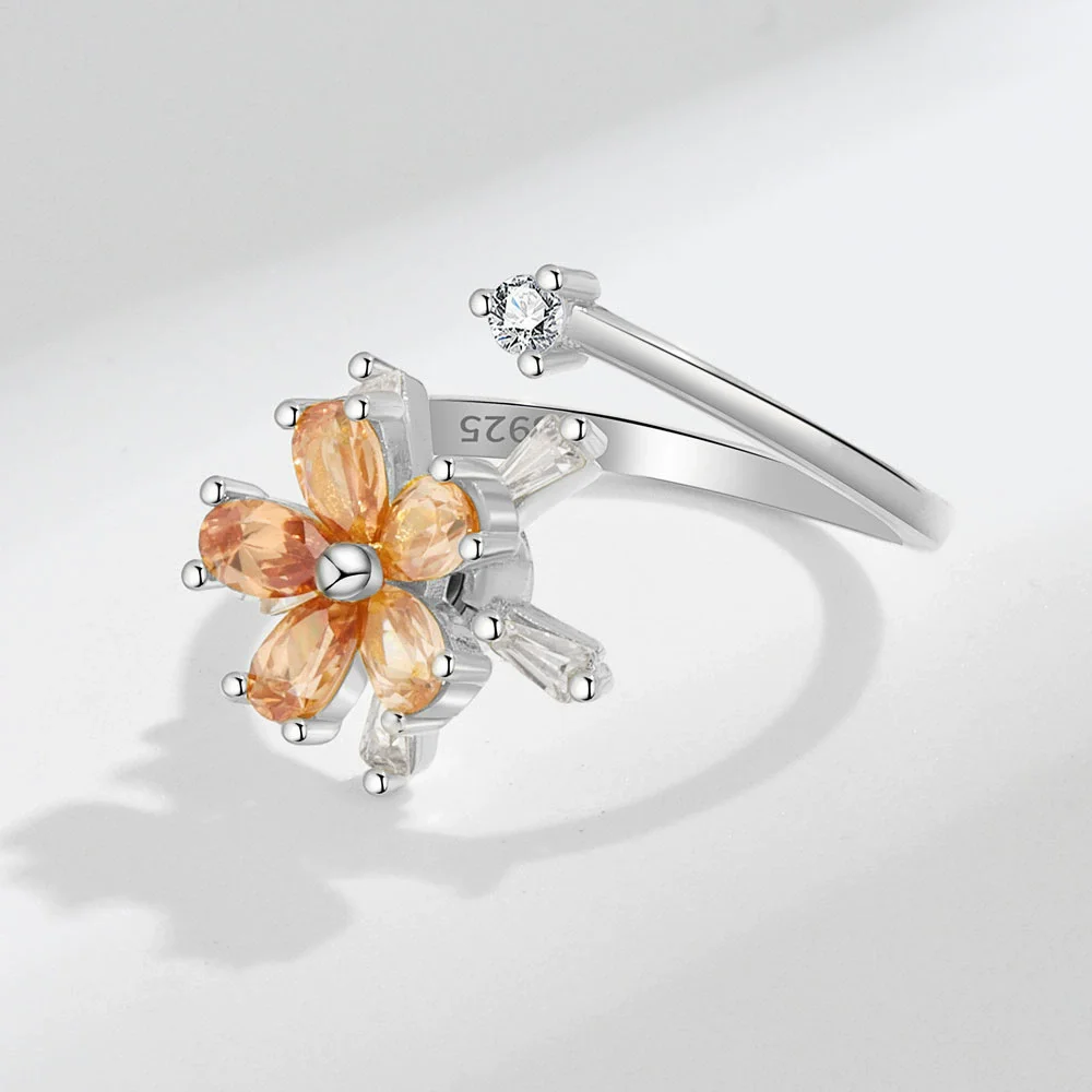VENTFILLE 925 Sterling Silver Rings For Women Rotation Anti Anxiety Relieving Flower Plane Jewelry Gift Dropshipping Wholesale