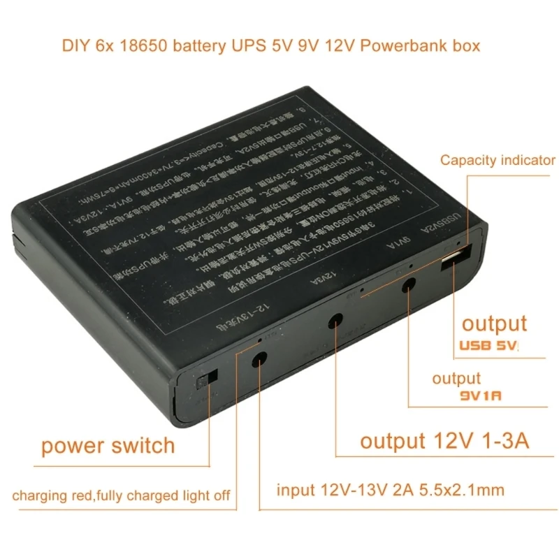

DIY 6x 18650 Battery 5V USB + 9V 12V 5.5x2.1mm UPS Power Supply Box for WiFi Router Modem Security Camera DVR Smartphone 448F