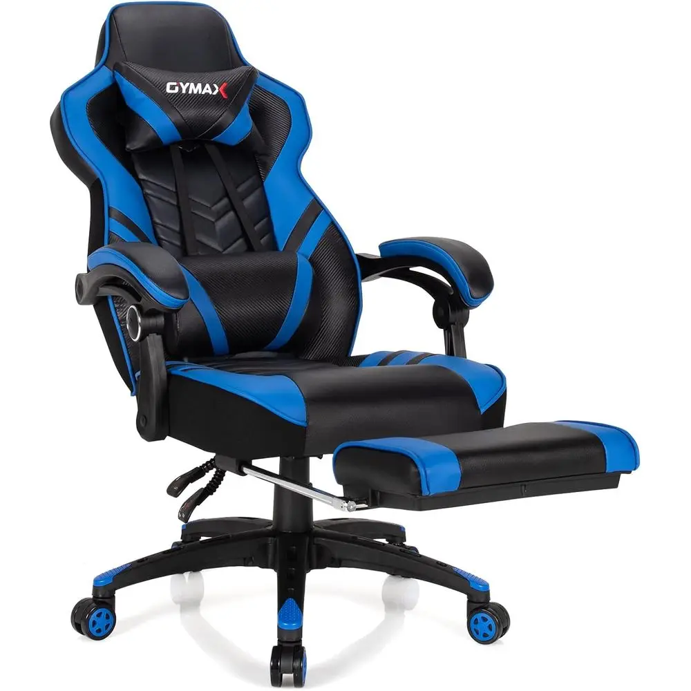 Ergonomic High-Back Gaming Chair with Footrest, Adjustable Armrests, Lumbar Support for Adults and Teens - Blue