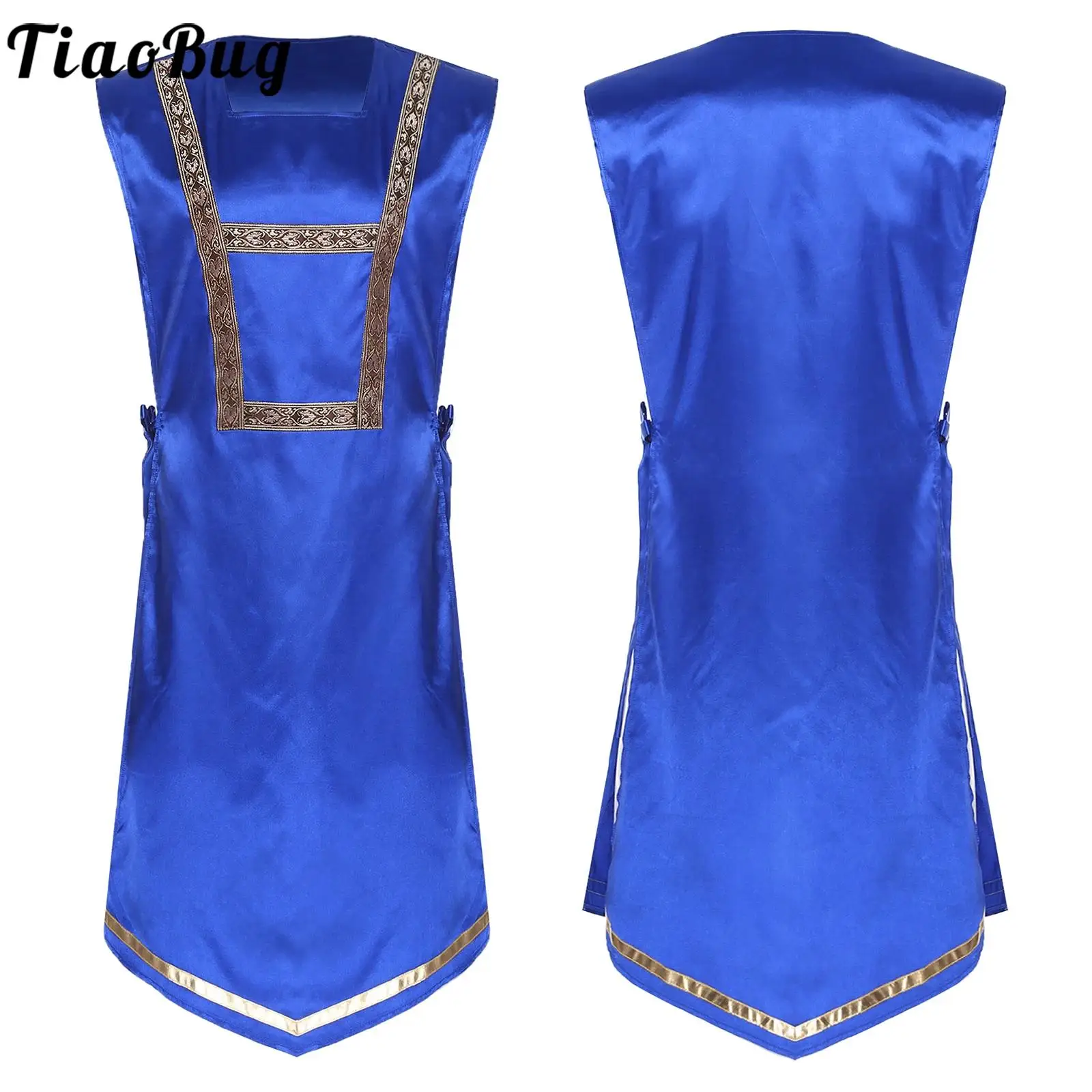 

Men Praise Worship Dance Tunic Costume Sleeveless Chic Trim Side Lace-up Satiny Tank Pullover Robe for Liturgical Lyrical Dance