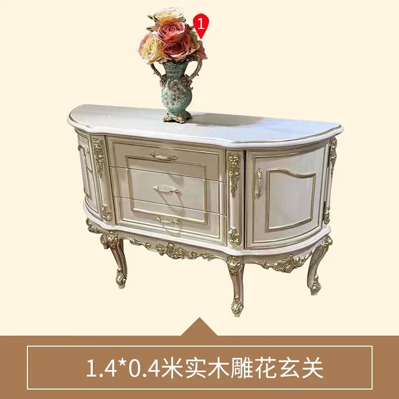 

European solid wood entrance table, American villa neoclassical locker, living room engraved retro dark cabinet R