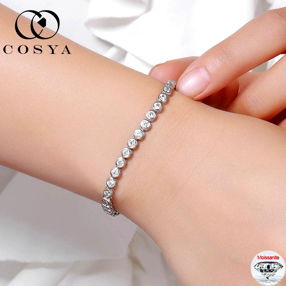 

COSYA 2-3mm Moissanite Tennis Bubble Bracelet For Women S925 Silver Plated 18K White Gold Lab Diamond Bracelets Fine Jewelry