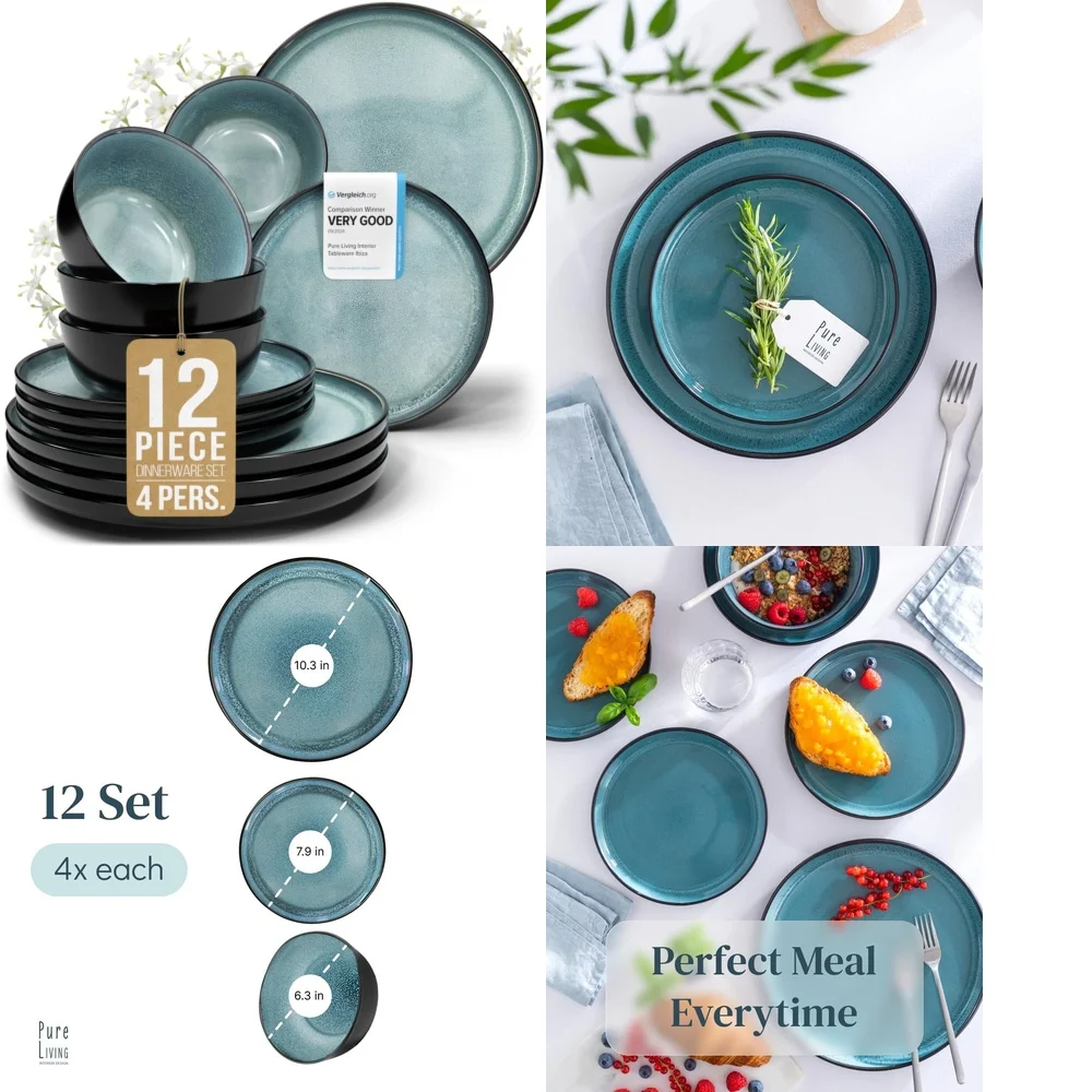 

Ceramic Tableware Set12 Piece Modern Stoneware Dinnerware Set for 4 People Stylish Plates and Bowls