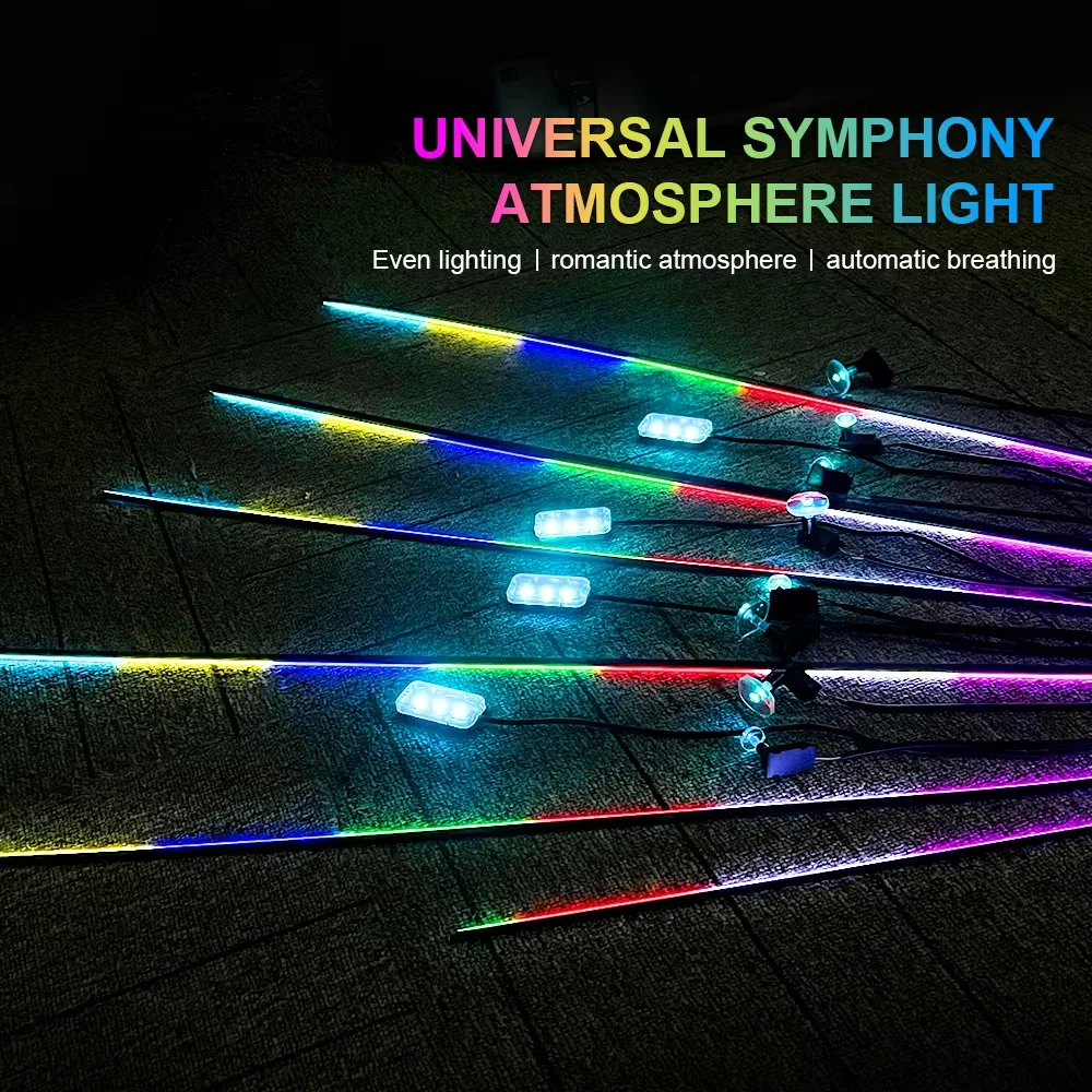 18 In 1 Symphony Streamer Car Ambient Lights RGB 64 Color Interior LED Acrylic Strip Light Decoration Atmosphere Lamp APP Remote